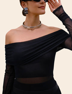 Black Off-Shoulder Bodysuit