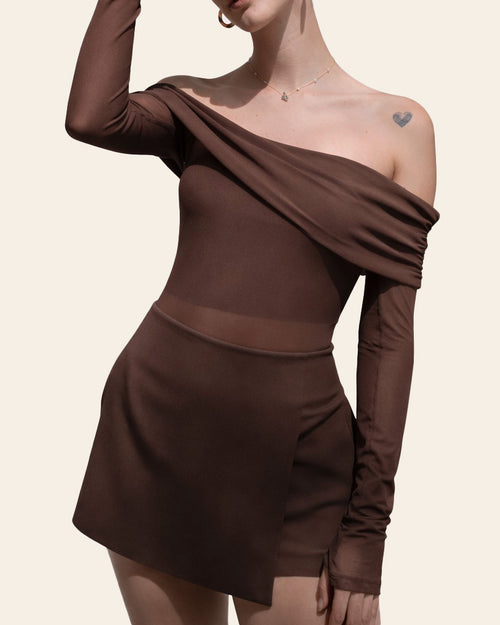 Brown Off-Shoulder Bodysuit