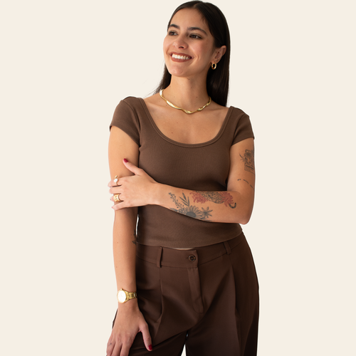 Ribbed scoop neck top