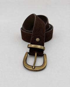 Suede leather brown belt (Gold)