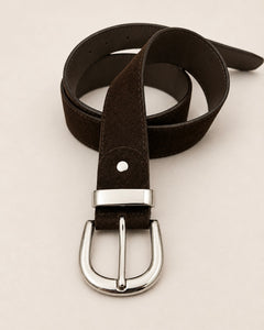 Suede leather brown belt (Silver)