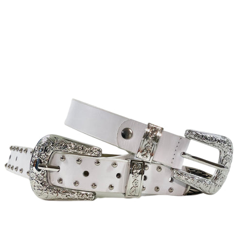 Belt Double buckle studded white