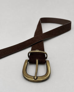 Suede leather brown belt (Gold)
