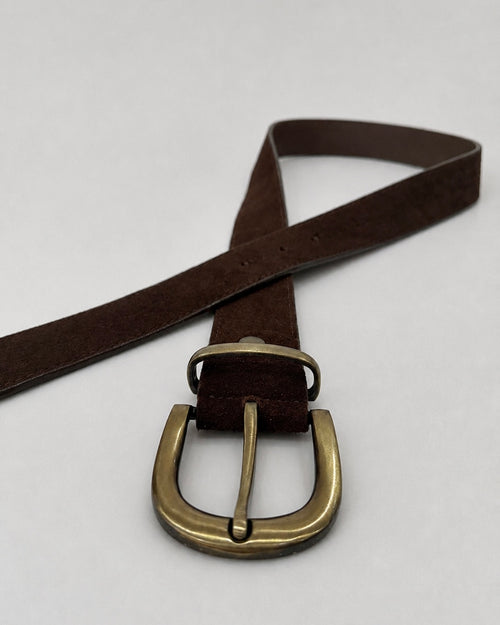 Suede leather brown belt (Gold)