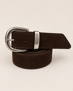 Suede leather brown belt (Silver)