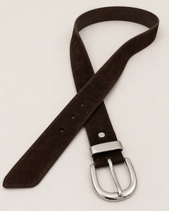 Suede leather brown belt (Silver)
