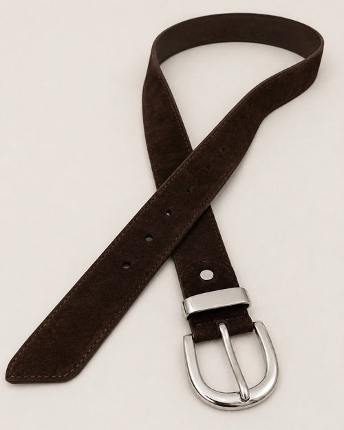 Suede leather brown belt (Silver)
