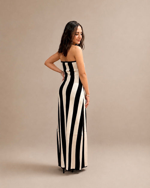 Classic Striped Maxi Dress — Black & Ivory