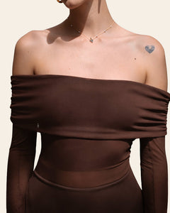 Brown Off-Shoulder Bodysuit