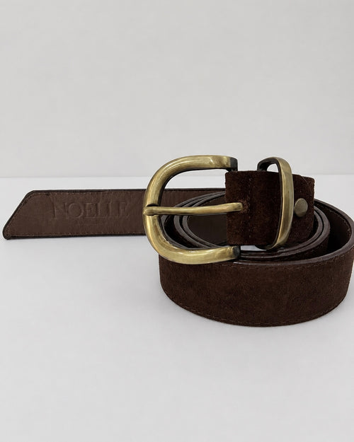 Suede leather brown belt (Gold)