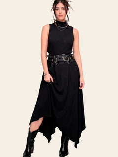 Black High Neck Asymmetric Dress