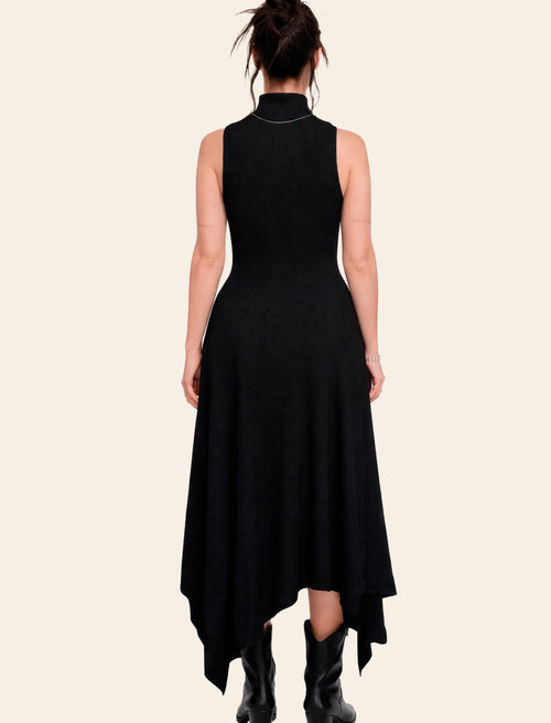 Black High Neck Asymmetric Dress