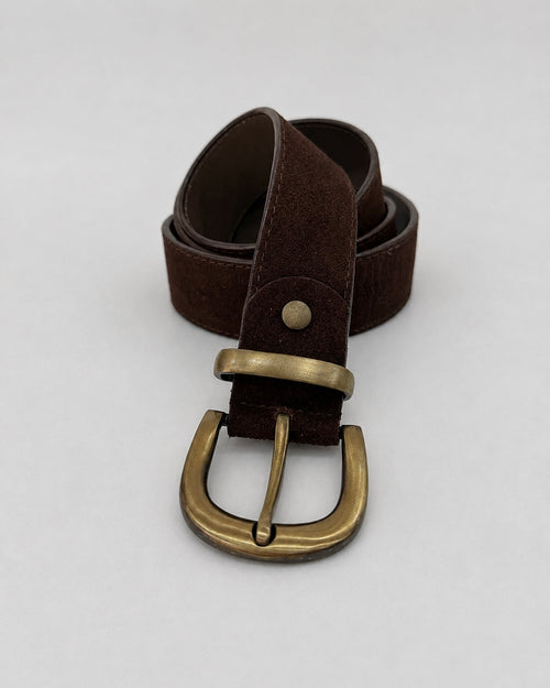 Suede leather brown belt (Gold)