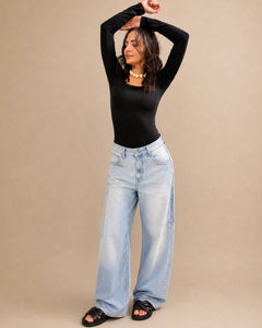 Straight-leg Washed Light Blue  jeans