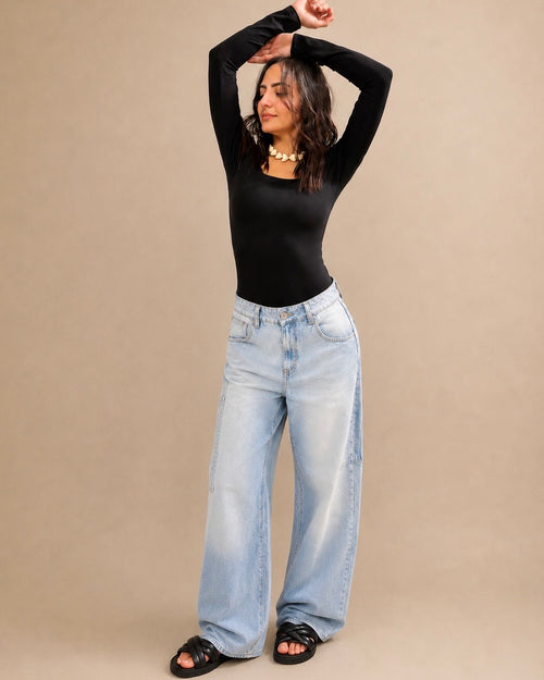 Straight-leg Washed Light Blue  jeans