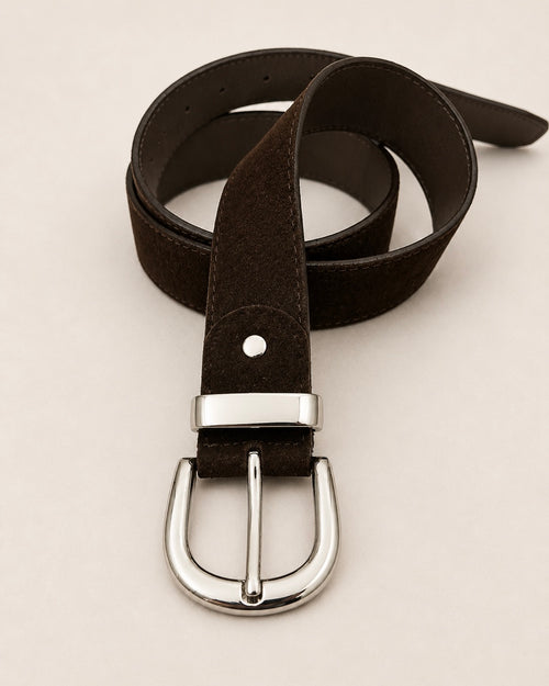 Suede leather brown belt (Silver)