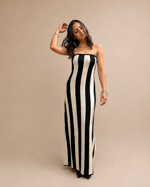 Classic Striped Maxi Dress — Black & Ivory