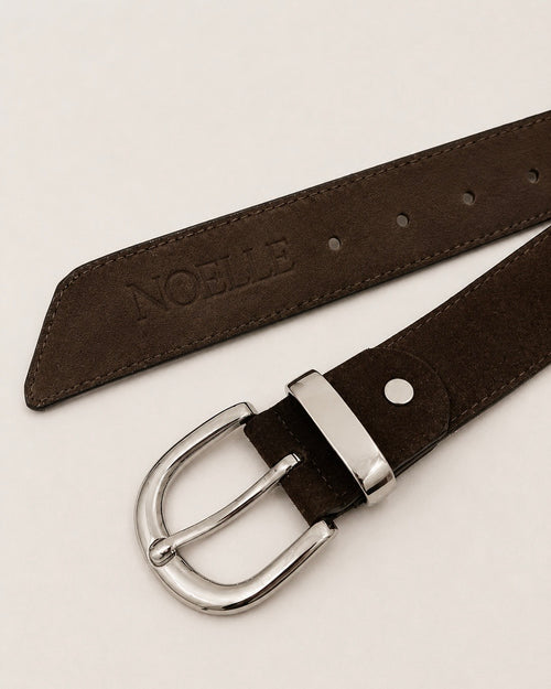 Suede leather brown belt (Silver)