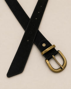 Suede leather black belt (Gold)