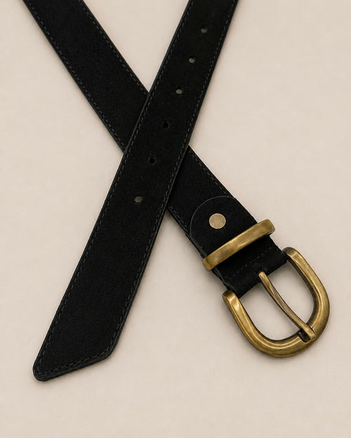 Suede leather black belt (Gold)