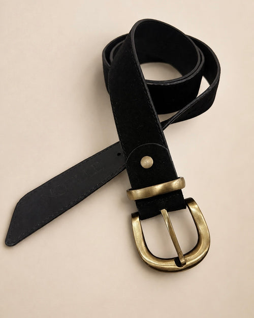 Suede leather black belt (Gold)