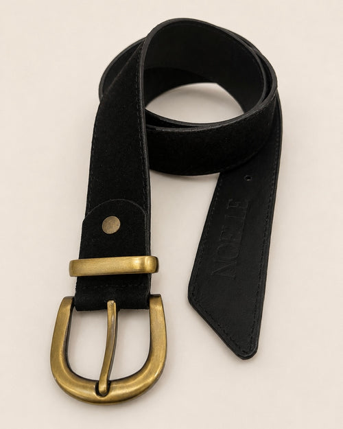 Suede leather black belt (Gold)