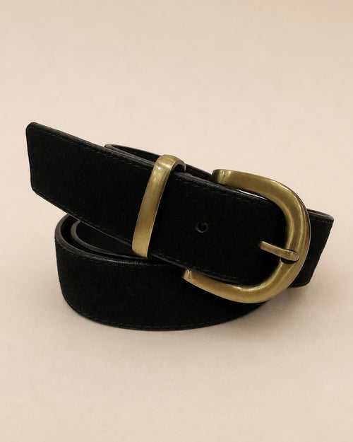 Suede leather black belt (Gold)